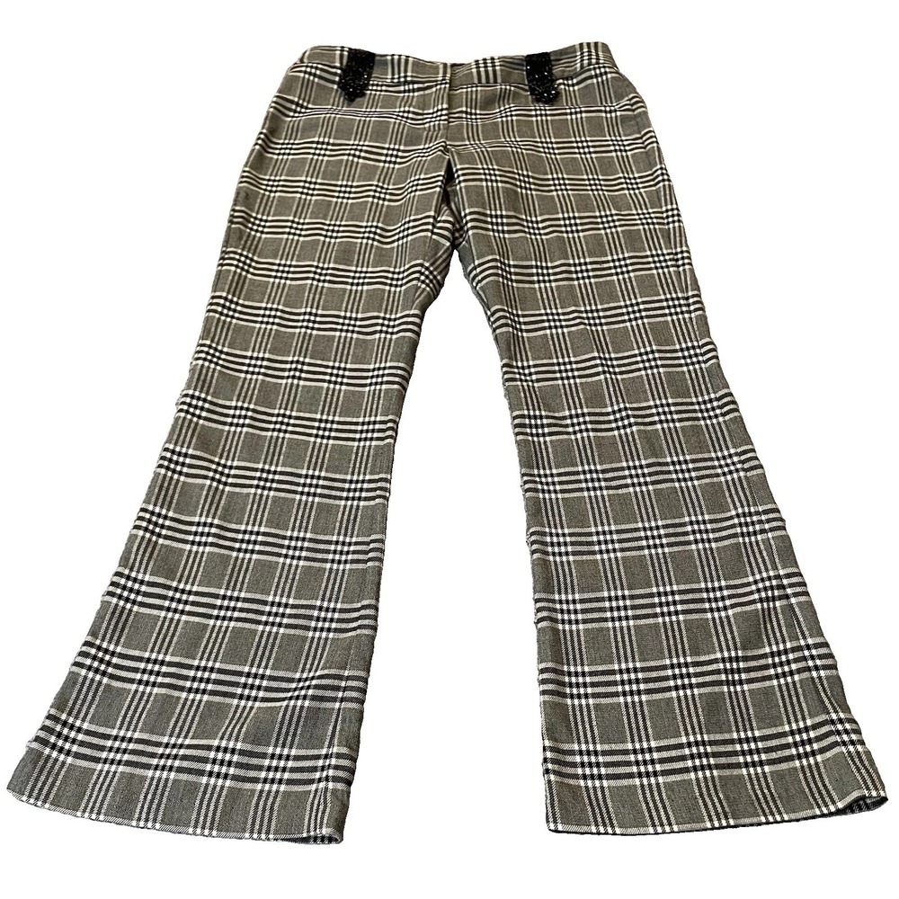 90s Boston Proper Plaid Pants Women's 8 Black White Bootcut Beads Accent Career